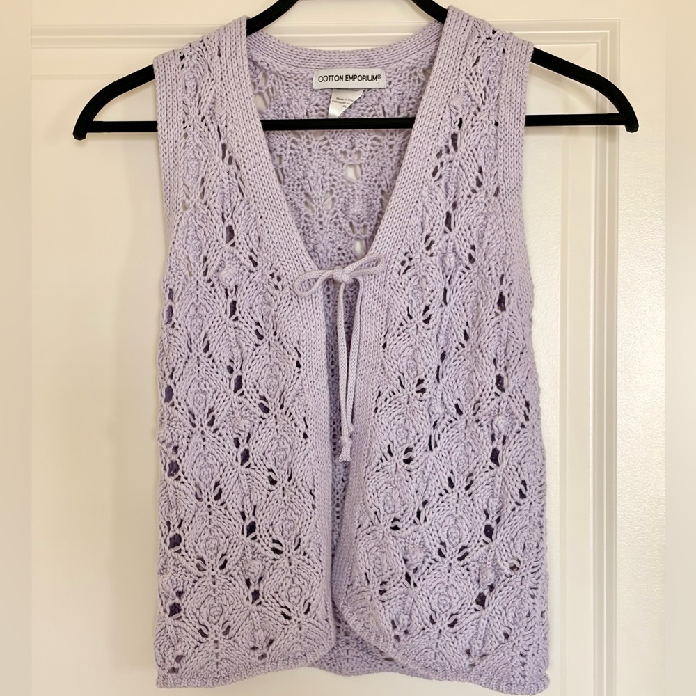 Cotton Emporium Light Lavender Crochet Tie-Front Vest